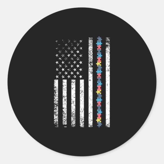 Autisme Shirt American Flag Puzzle Ronde Sticker (Voorkant)