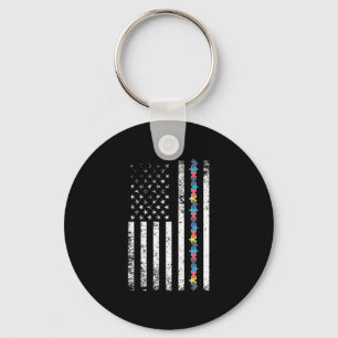 Autisme Shirt American Flag Puzzle Sleutelhanger
