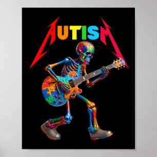 Autisme Skelet Gitaar Rock Puzzel Muziek Autisme A Poster