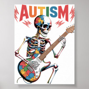 Autisme Skelet Gitaarspeler Rockmuziek Autisme Awa Poster