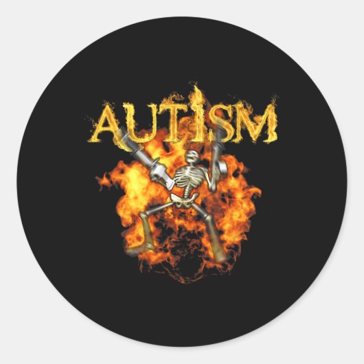 Autisme Skelet Pistolen Funny Fire Botten Spooky Ronde Sticker (Voorkant)
