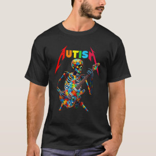 Autisme Skeleton Gitaarspeler Rock Muziek Autisme  T-shirt