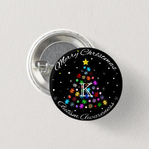 Autisme Sneeuwvlok Kerstboom Ronde Button 3,2 Cm