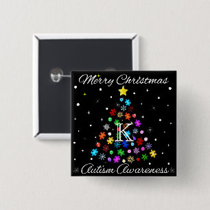 Autisme Sneeuwvlok Kerstboom Vierkante Button 5,1 Cm