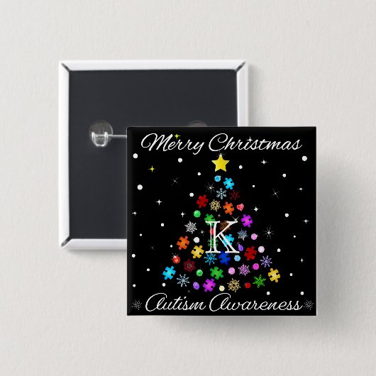 Autisme Sneeuwvlok Kerstboom Vierkante Button 5,1 Cm (Voorkant /achterkant)