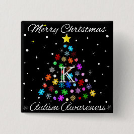 Autisme Sneeuwvlok Kerstboom Vierkante Button 5,1 Cm