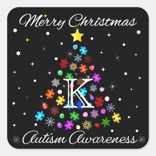 Autisme Sneeuwvlok Kerstboom Vierkante Sticker (Voorkant)