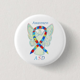 Autisme Spectrum Disorder Angel Puzzle Ribbon Pin Ronde Button 3,2 Cm