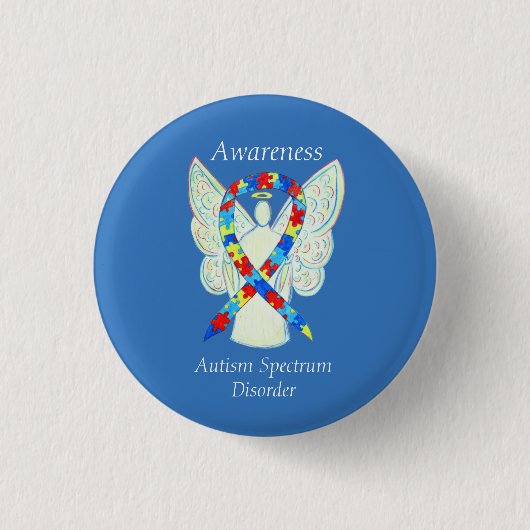 Autisme Spectrum Disorder Angel Puzzle Ribbon Pins Ronde Button 3,2 Cm (Voorkant)
