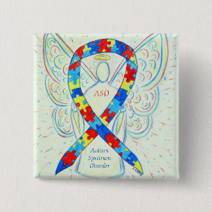 Autisme Spectrum Disorder Angel Puzzle Ribbon Pins Vierkante Button 5,1 Cm