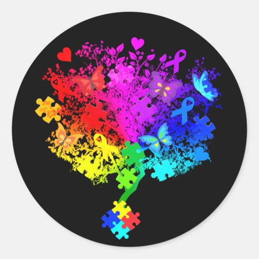 Autisme Spectrum Tree Ronde Sticker (Voorkant)