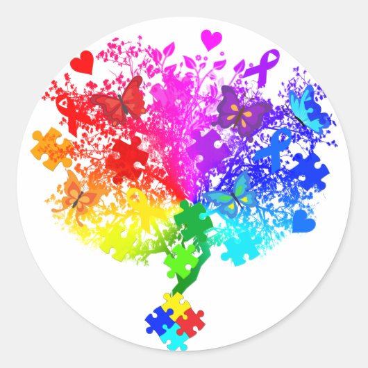 Autisme Spectrum Tree Ronde Sticker (Voorkant)