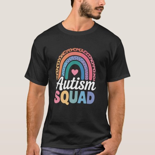 Autisme Squad Regenboog Hart Ontwerp T-shirt (Voorkant)