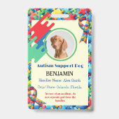 Autisme Steun Hond ID Kind of Volwassene Badge (Voorkant)