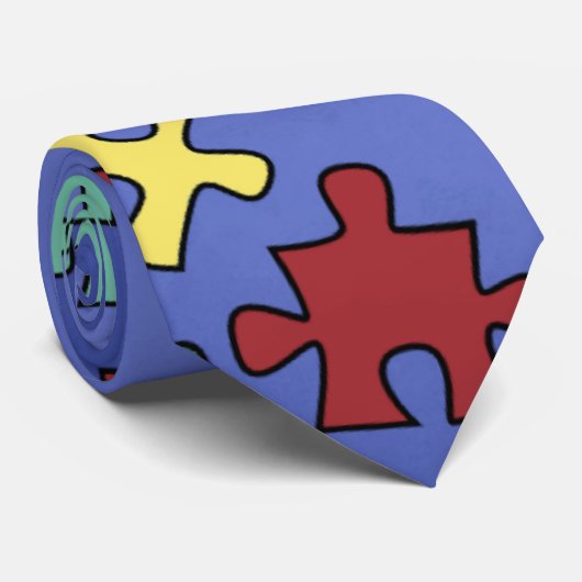 Autisme Stropdas over puzzelstukjes (Opgerold)