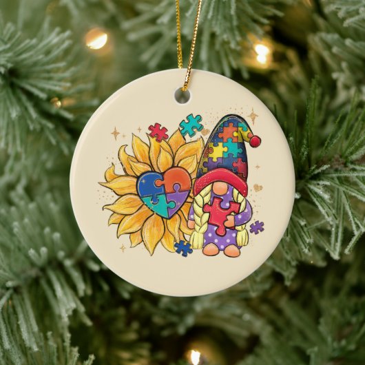 Autisme Sunflower Gnome Keramisch Ornament (Boom)
