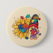 Autisme Sunflower Gnome Ronde Button 7,6 Cm (Voorkant)