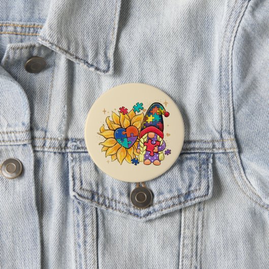 Autisme Sunflower Gnome Ronde Button 7,6 Cm (In situ)