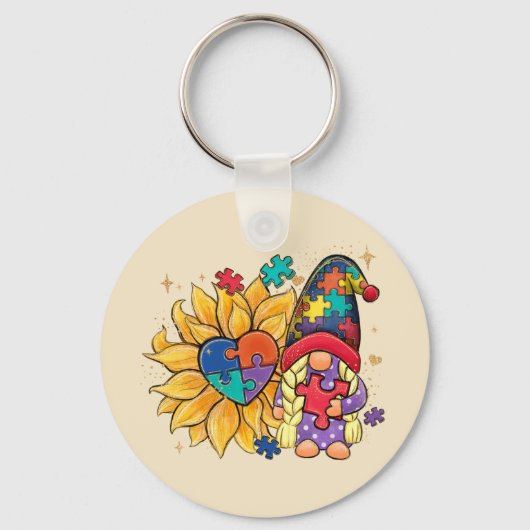 Autisme Sunflower Gnome Sleutelhanger (Voorkant)