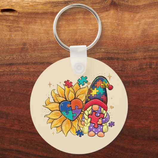 Autisme Sunflower Gnome Sleutelhanger (Achterkant)