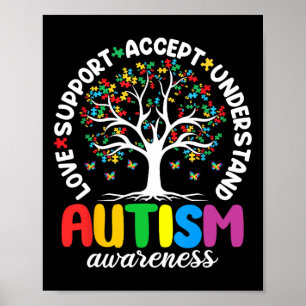 Autisme T-shirt Liefde Aanvaarden Steun Autistisch Poster