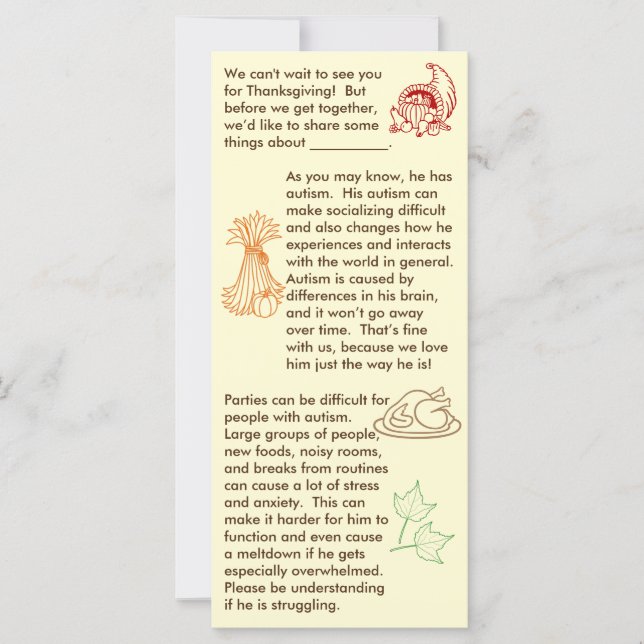 Autisme Thanksgiving Jongen (Voorkant)