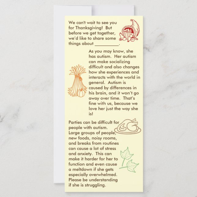 Autisme Thanksgiving Meisje (Voorkant)