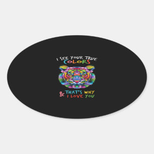 Autisme tijger ik zie uw ware kleuren die ovale sticker