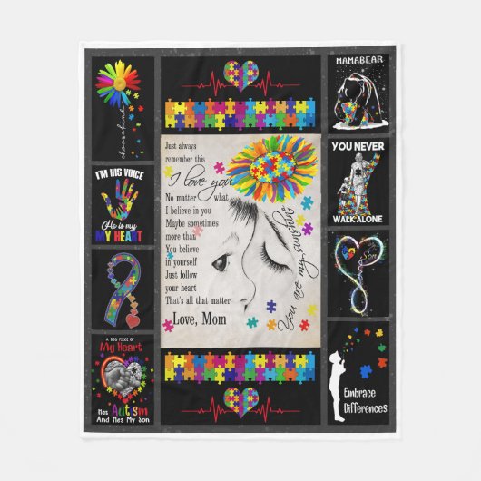 Autisme voor mijn zoon van mama Je bent mijn zonne Fleece Deken (Voorkant)