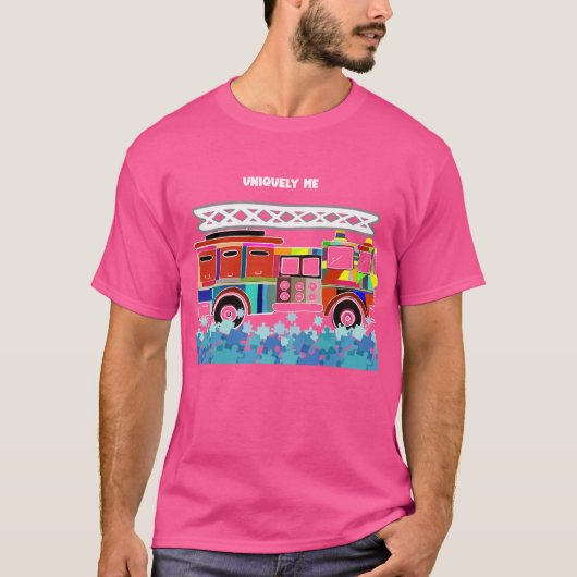 Autisme Vuurtruck puzzelstukjes T-shirt (Voorkant)