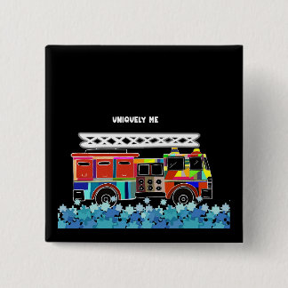 Autisme Vuurtruck puzzelstukjes Vierkante Button 5,1 Cm