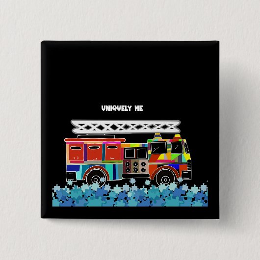 Autisme Vuurtruck puzzelstukjes Vierkante Button 5,1 Cm (Voorkant)