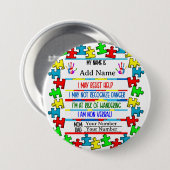 Autisme Waarschuwing Niet-verbale Pin Ronde Button 7,6 Cm (Voorkant /achterkant)