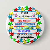 Autisme Waarschuwing Niet-verbale Pin Ronde Button 7,6 Cm (Voorkant)