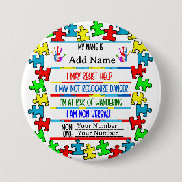 Autisme Waarschuwing Niet-verbale Pin Ronde Button 7,6 Cm