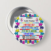 Autisme Waarschuwing Niet-verbale Pin Ronde Button 7,6 Cm (Voorkant /achterkant)