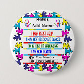 Autisme Waarschuwing Niet-verbale Pin Ronde Button 7,6 Cm (Voorkant)