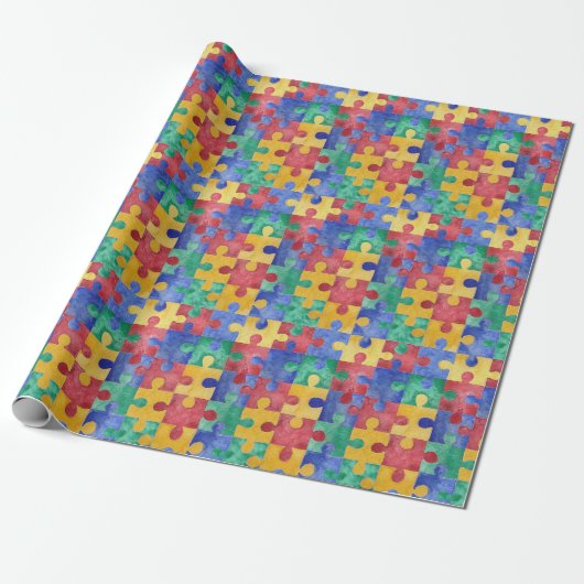 Autisme waterverf puzzle inpakpapier (Uitgerold)
