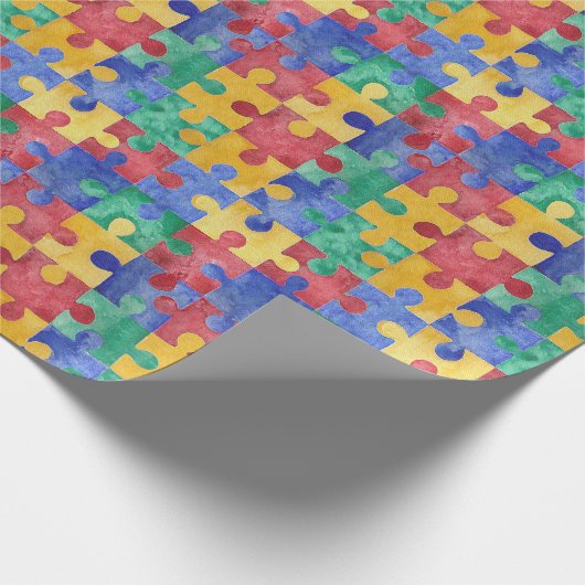 Autisme waterverf puzzle inpakpapier (Hoek)