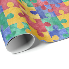Autisme waterverf puzzle inpakpapier