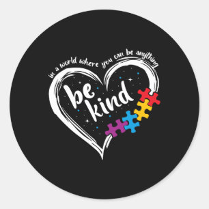 Autisme Wees aardig Vrouwen Mannen Kinder Blauw We Ronde Sticker