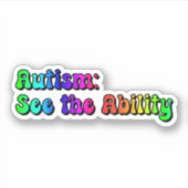 Autisme: Zie het vermogen Rainbow Typography Sticker (Voorkant)