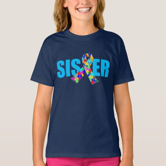 Autisme zus schattig blauw bewustzijnslint Kinder T-shirt (Voorkant)