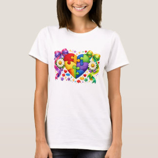 Autismebewustzijn Hart Puzzel Coquette Lint T-shirt