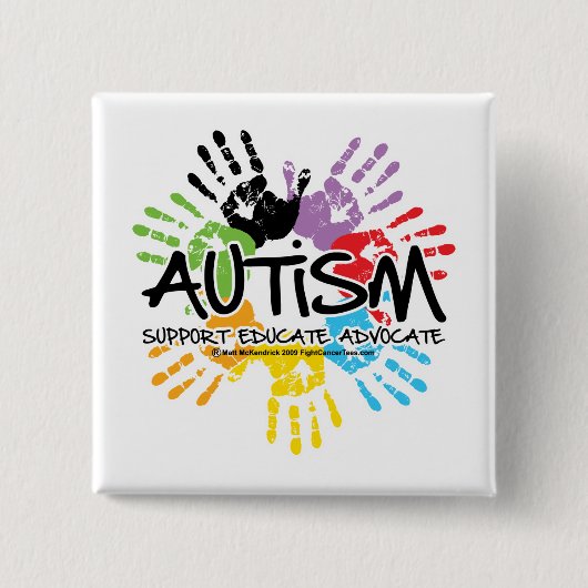 Autismhanddruk Vierkante Button 5,1 Cm (Voorkant)