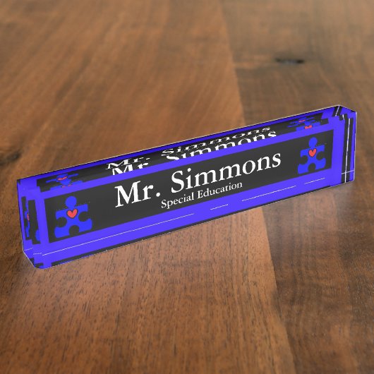 AutismPuzzlePiece.com origineel - leraar Naambordje (Zijkant)