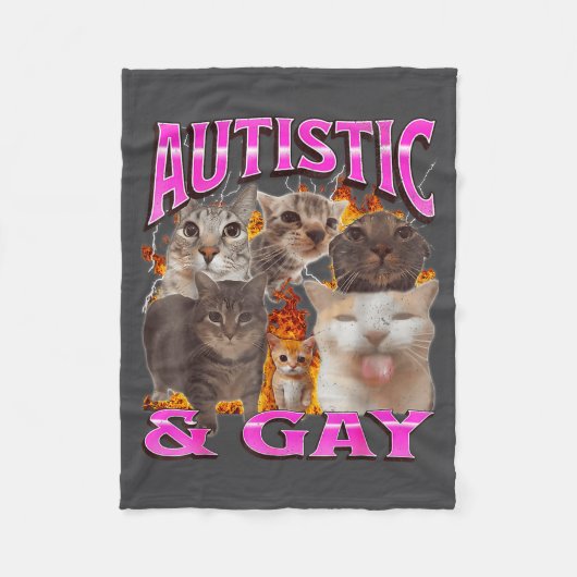 Autistic And Gay Funny Cat Meme Bootleg Graphic  Fleece Deken (Voorkant)