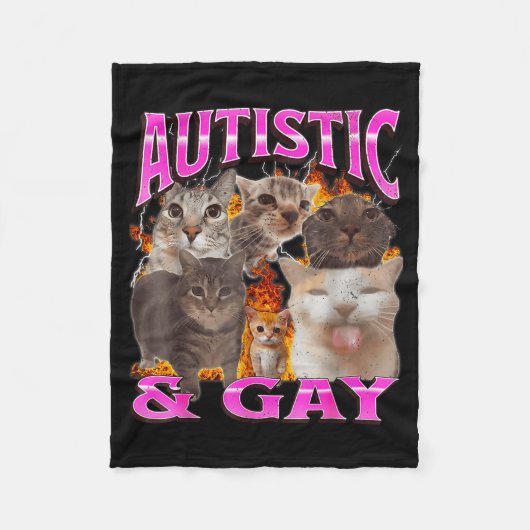 Autistic And Gay Funny Cat Meme Bootleg Graphic  Fleece Deken (Voorkant)