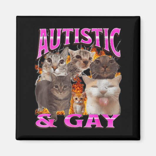 Autistic And Gay Funny Cat Meme Bootleg Graphic  Magneet (Voorkant)