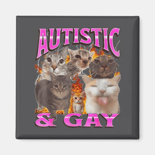 Autistic And Gay Funny Cat Meme Bootleg Graphic  Magneet (Voorkant)